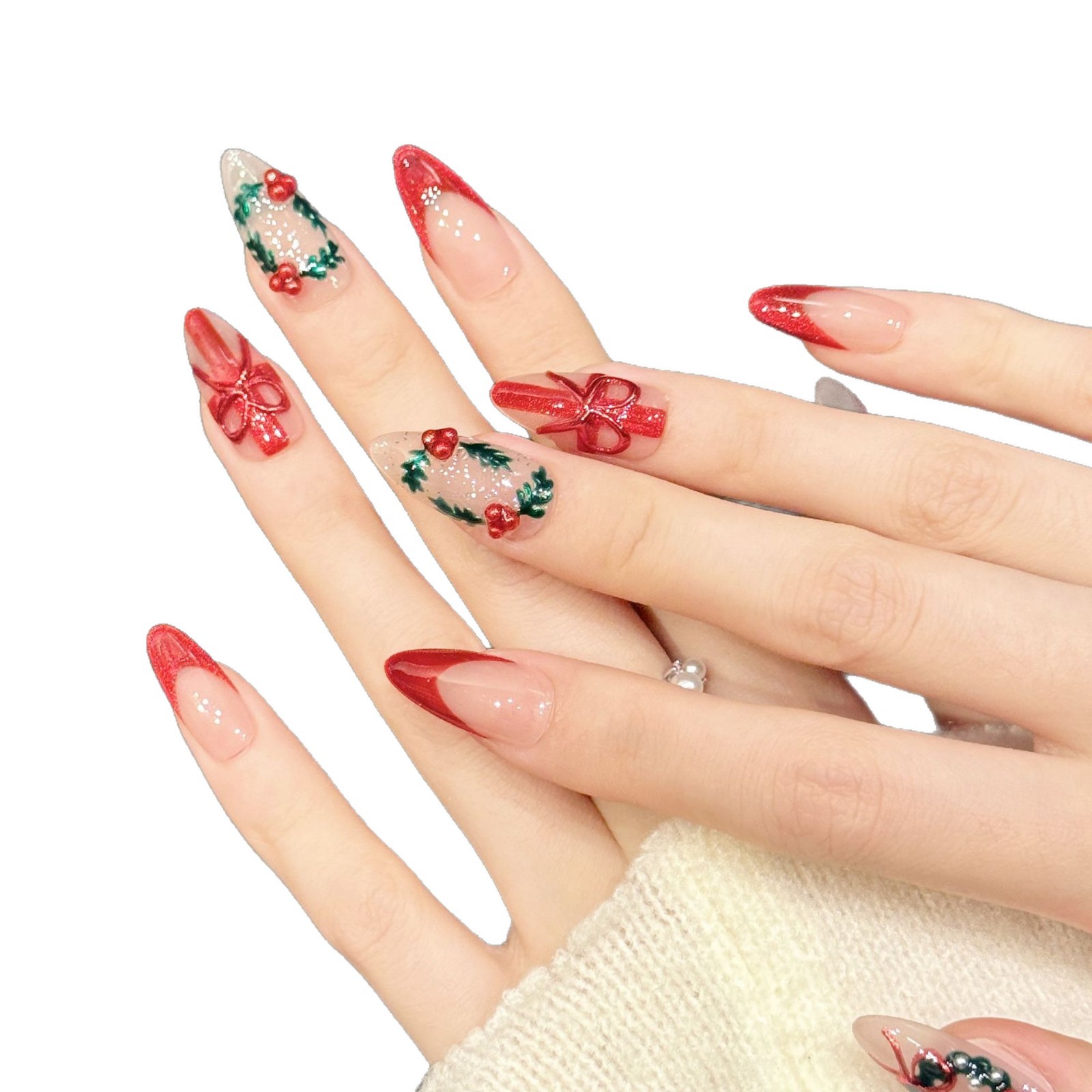 10 pièces noël rouge nu moyen  - Nail Art Press On avis et prix
